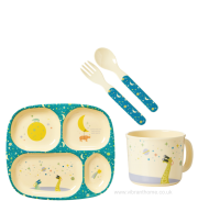 Universe Blue Print Baby 4 Piece Melamine Dinner Set in Gift Box By Rice
